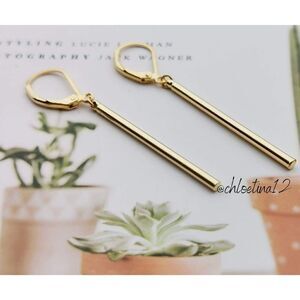 Long Gold Vertical Bar Earrings